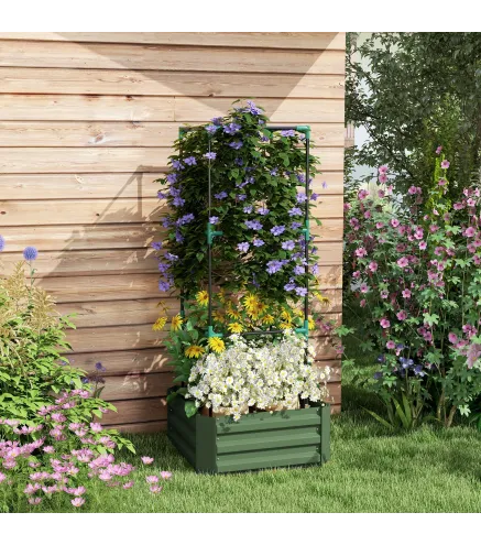 Jardinera Exterior Grande con Enrejado y Fondo Abierto para Plantas Trepadoras 61x61x140 cm Verde