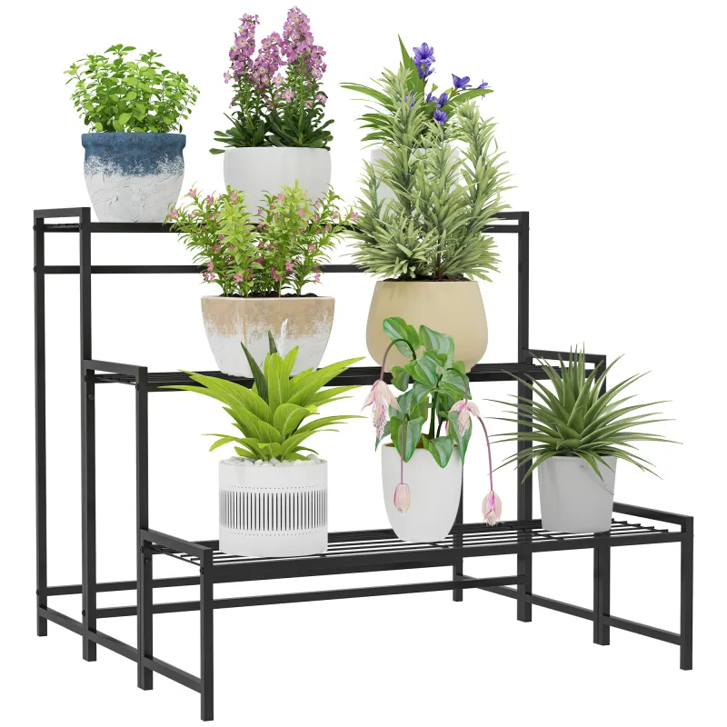 Soporte para Plantas de Tres Niveles con Diseño en Escalera y Estructura Metálica Resistente para Interior y Exterior