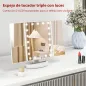 Espejo Maquillaje con Luz Aumento 1X/2X/3X Rotación Libre de 180° 21 Luces LED Interruptor Táctil Blanco
