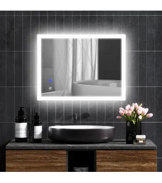 Espejo de Baño con Luces LED Regulable en 3 Colores 80x60 cm Función Antivaho Función de Memoria Interruptor Táctil