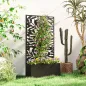 Jardinera Elevada con Panel de Privacidad de Hojas Decorativas de Metal y Opción de Montaje en Pared 61x23x113 cm Negro
