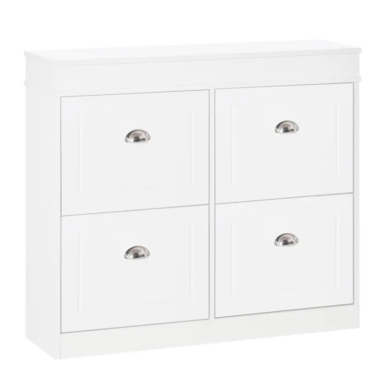 Mueble Zapatero de 4 Puertas Zapatero Estrecho con Estantes Ajustables y Extraíbles Capacidad de 16 Pares para Pasillo Entrada R