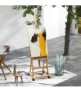 Caballete de Pintura Plegable de Madera 238 cm con Ruedas Altura Ajustable Bandeja Natural
