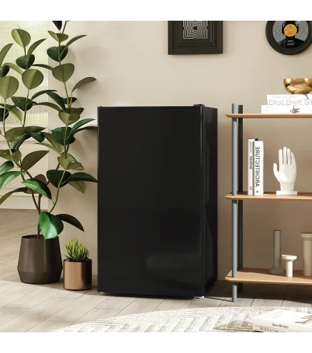 Nevera Pequeña con Congelador 91L Silenciosa Puerta Reversible Temperatura Regulable y Estantes Ajustables Negro