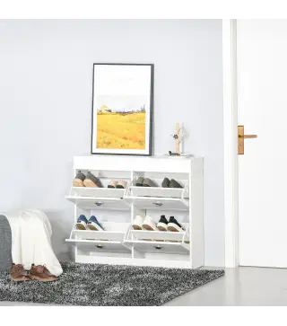 Mueble Zapatero de 4 Puertas Zapatero Estrecho con Estantes Ajustables y Extraíbles Capacidad de 16 Pares para Pasillo E
