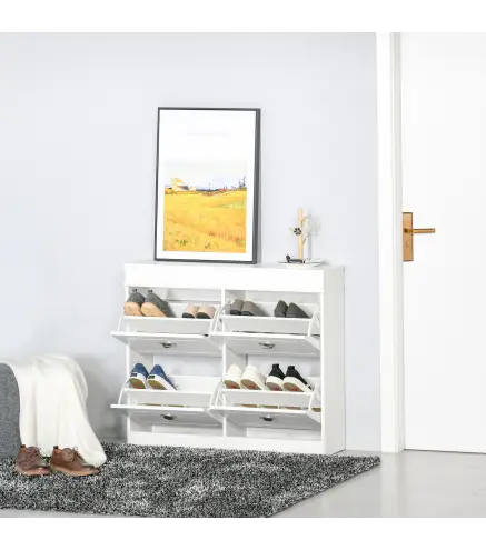 Mueble Zapatero de 4 Puertas Zapatero Estrecho con Estantes Ajustables y Extraíbles Capacidad de 16 Pares para Pasillo Entrada R