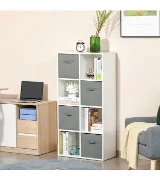 Estantería para Libros de 8 Cubos Librería Modular con 4 Cajones Extraíbles de Tela no Tejida para Oficina Estudio Dormi