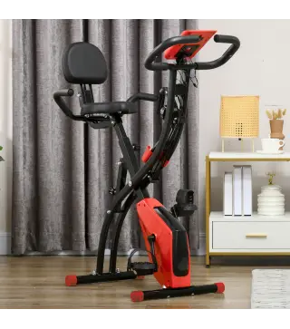 Bicicleta Estática Plegable 3 en 1 con Respaldo y 8 Niveles Resistencia Magnética, Bicicleta Estática para Casa Ajustable con Mo