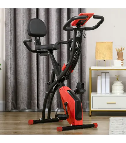 Bicicleta Estática Plegable 3 en 1 con Respaldo y 8 Niveles Resistencia Magnética, Bicicleta Estática para Casa Ajustable con Mo