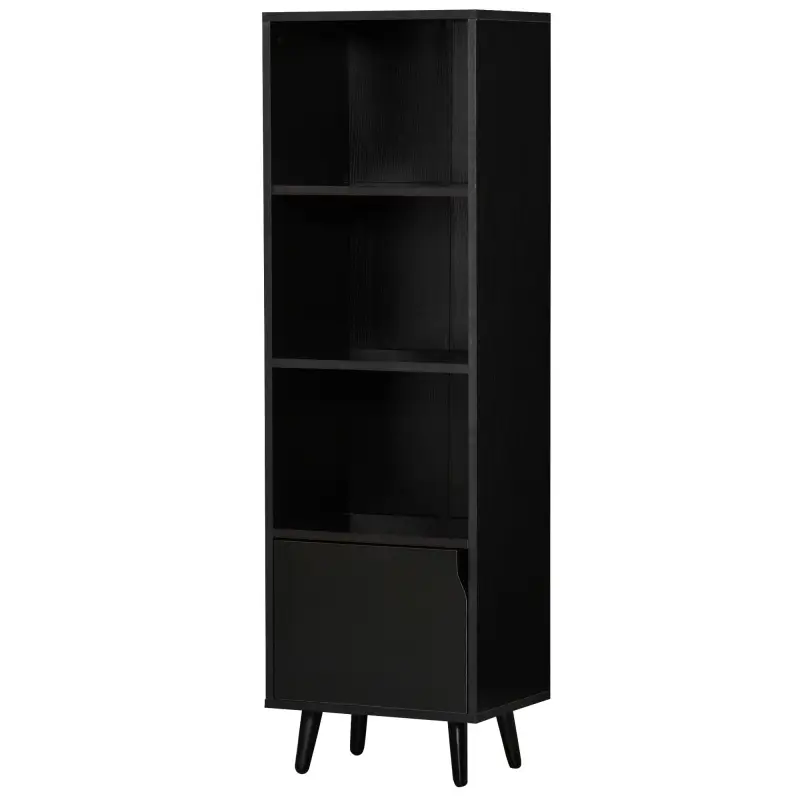 Estantería para Libros con 3 Estantes Abiertos y Cajón Librería Moderno para Almacenamiento Juguetes 40x30x129,5cm Negro