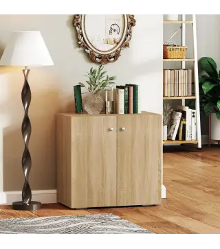 Aparador de Salón con 2 Puertas Armario Auxiliar con 2 Estantes para Libros Ropa Juguetes Estilo Moderno 70x39x70 cm Madera Natu