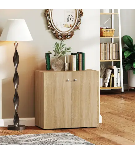 Aparador de Salón con 2 Puertas Armario Auxiliar con 2 Estantes para Libros Ropa Juguetes Estilo Moderno 70x39x70 cm Madera Natu