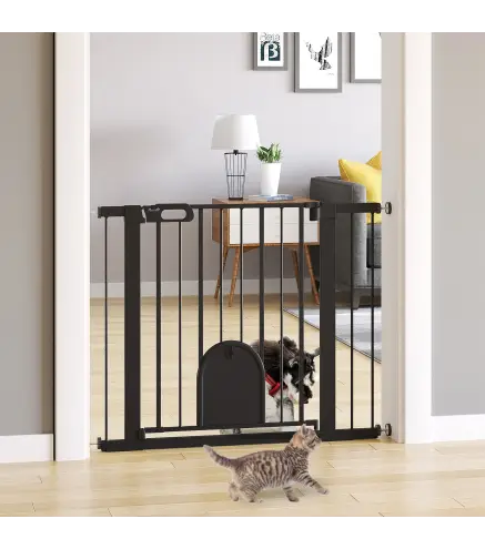 Barrera de Seguridad para Perros Extensible 75-103 cm, para Puertas y Escaleras, Barrera para Perros con Puerta Pequeña, 2 Exten