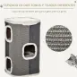 Barril Rascador para Gatos de 2 Niveles con Cuevas de Sisal Felpa Suave y Plataforma de Vellón 40x40x49 cm Gris