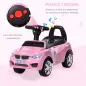 Coche Correpasillos para Niños de 18-36 Meses con Faros Música Bocina Volante Espacio de Almacenaje y Asa Rosa