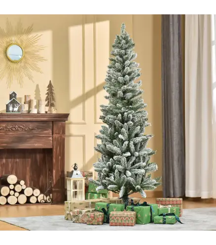 Árbol de Navidad Nevado Artificial 180 cm con 394 Ramas Ignífugas de PVC Apertura Automática Base Plegable y Soporte de Acero De