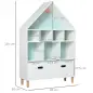 Estantería de Madera Infantil Forma de Casa Librería para Niños con 8 Compartimentos Abiertos y Cajón de 2 Colores 82x30x126 cm