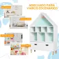 Estantería de Madera Infantil Forma de Casa Librería para Niños con 8 Compartimentos Abiertos y Cajón de 2 Colores 82x30x126 cm