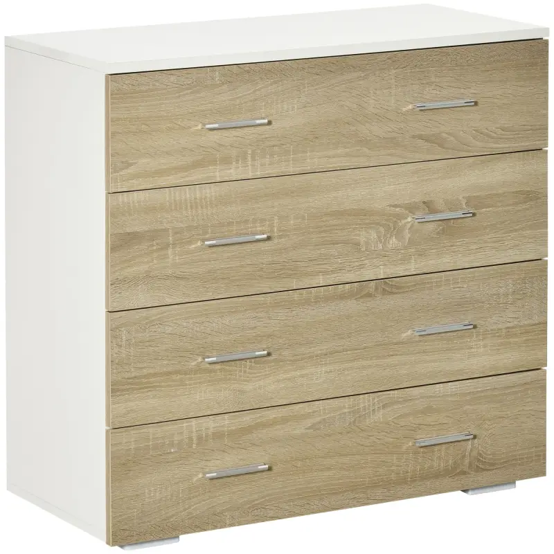 Cómoda con 4 Cajones Cajonera Auxiliar Moderna para Dormitorio Pasillo Sala de Estar 76x35x72 cm Roble y Blanco
