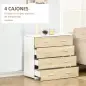 Cómoda con 4 Cajones Cajonera Auxiliar Moderna para Dormitorio Pasillo Sala de Estar 76x35x72 cm Roble y Blanco