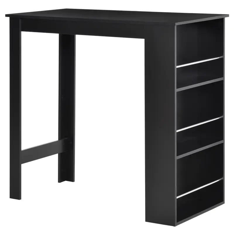 Mesa Alta de Bar, Mesa de Cocina con 3 Estantes Laterales, Estilo Moderno, para Comedor, Salón, 112x57x106 cm, Negro