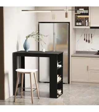 Mesa Alta de Bar, Mesa de Cocina con 3 Estantes Laterales, Estilo Moderno, para Comedor, Salón, 112x57x106 cm, Negro