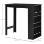 Mesa Alta de Bar, Mesa de Cocina con 3 Estantes Laterales, Estilo Moderno, para Comedor, Salón, 112x57x106 cm, Negro