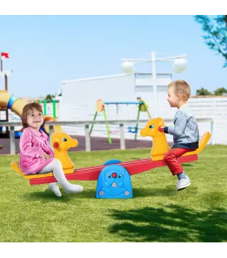 Sube y Baja Infantil Columpio Balancín para Niños con Respaldo Manillar Texturizado en Forma de Jirafa Carga 20kg por Asiento pa