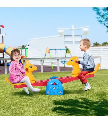 Sube y Baja Infantil Columpio Balancín para Niños con Respaldo Manillar Texturizado en Forma de Jirafa Carga 20kg por Asiento pa