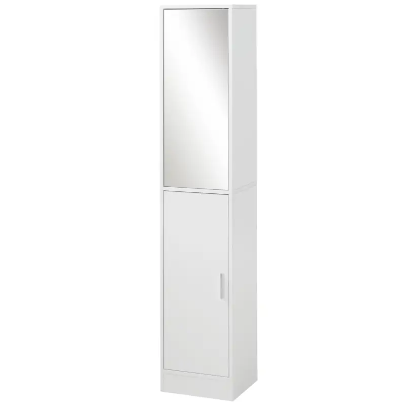 Armario para Baño Alto Mueble Columna de Baño con Espejo 2 Puertas y Estantes Ajustables Multiusos 32x28x162 cm Blanco
