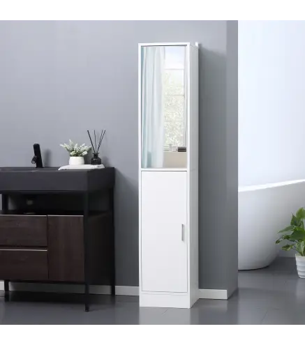 Armario para Baño Alto Mueble Columna de Baño con Espejo 2 Puertas y Estantes Ajustables Multiusos 32x28x162 cm Blanco