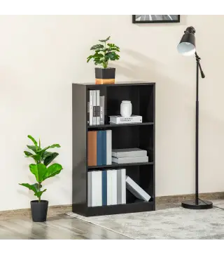 Estantería Librería con 3 Compartimentos de Almacenaje Libros CDs Plantas para Salón Estudio Dormitorio 62,2x24x102,4 cm Negro