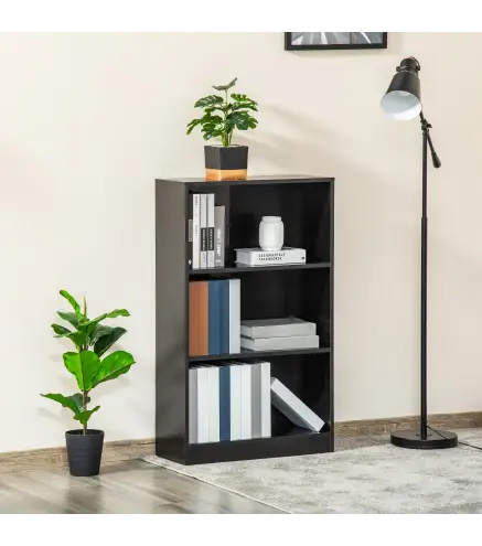 Estantería Librería con 3 Compartimentos de Almacenaje Libros CDs Plantas para Salón Estudio Dormitorio 62,2x24x102,4 cm Negro