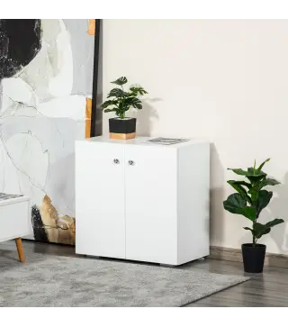 Aparador de Salón con 2 Puertas Armario Auxiliar con 2 Estantes para Libros Ropa Juguetes Estilo Moderno 70x39x70 cm Blanco
