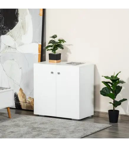 Aparador de Salón con 2 Puertas Armario Auxiliar con 2 Estantes para Libros Ropa Juguetes Estilo Moderno 70x39x70 cm Blanco