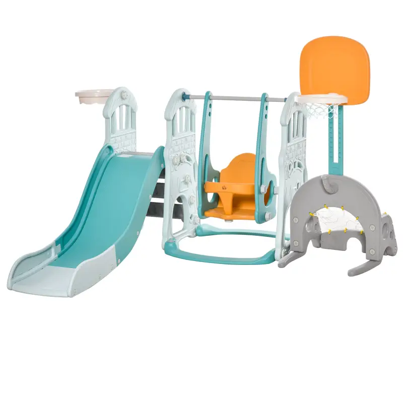 5 en 1 Tobogán y Columpio para Niños +18 Meses con 2 Canastas de Baloncesto Portería Fútbol con Asiento Ajustable Parque Infanti 5 en 1 Tobogán y Columpio para Niños +18 Meses con 2 Canastas de Baloncesto Portería Fútbol con Asiento Ajustable Parque Infanti