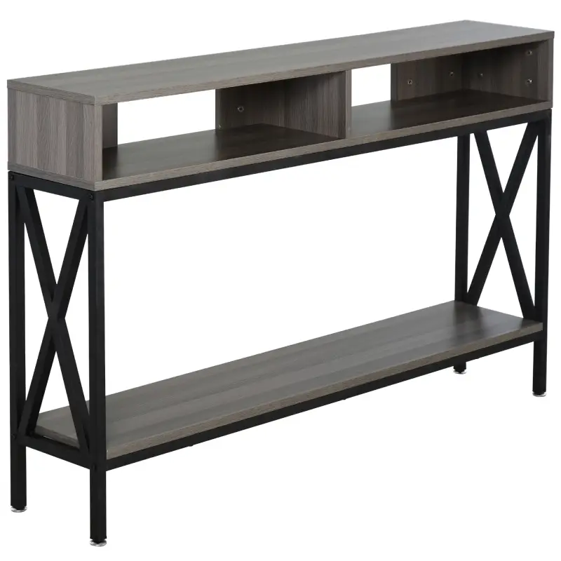 Mesa Consola Estilo Industrial Vintage con 3 Estantes y Marco Metálico para Entrada Pasillo 120x23,5x75 cm Gris y Negro Mesa Consola Estilo Industrial Vintage con 3 Estantes y Marco Metálico para Entrada Pasillo 120x23,5x75 cm Gris y Negro