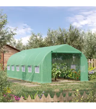 Invernadero de Exterior Invernadero de Túnel 6x3x2 m Invernadero de Jardín Grande con 12 Ventanas y Puerta Enrollable con Cremal