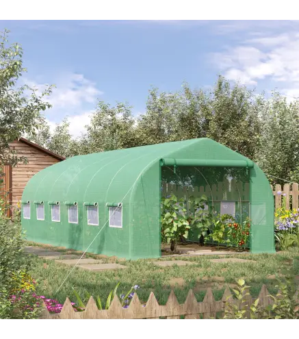 Invernadero de Exterior Invernadero de Túnel 6x3x2 m Invernadero de Jardín Grande con 12 Ventanas y Puerta Enrollable con Cremal