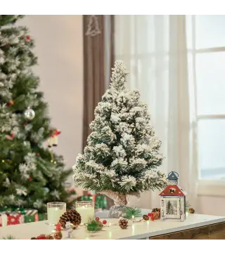 Árbol de Navidad Artificial 60 cm con 67 Ramas Ignífugas y Base de Cemento Decoración Navideña para Mesa Escritorio Ofic