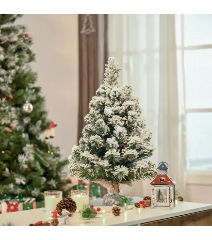Árbol de Navidad Artificial 60 cm con 67 Ramas Ignífugas y Base de Cemento Decoración Navideña para Mesa Escritorio Oficina Ø32x