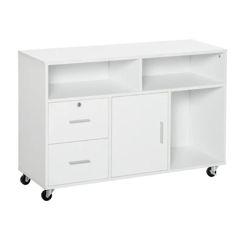 Mueble Auxiliar de Oficina Mueble Archivador con Ruedas Estantes y Cajones Armario Multiusos con Gran Almacenaje 100x35x65 cm Bl