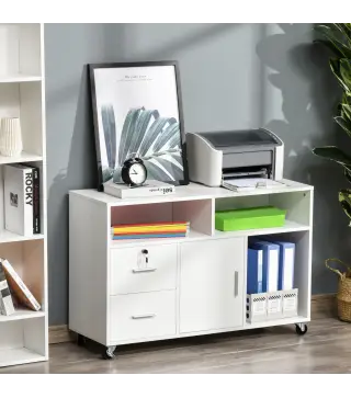 Mueble Auxiliar de Oficina Mueble Archivador con Ruedas Estantes y Cajones Armario Multiusos con Gran Almacenaje 100x35x65 cm Bl