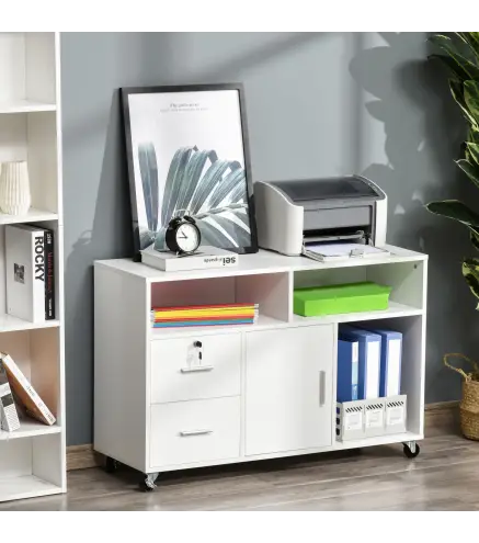 Mueble Auxiliar de Oficina Mueble Archivador con Ruedas Estantes y Cajones Armario Multiusos con Gran Almacenaje 100x35x65 cm Bl