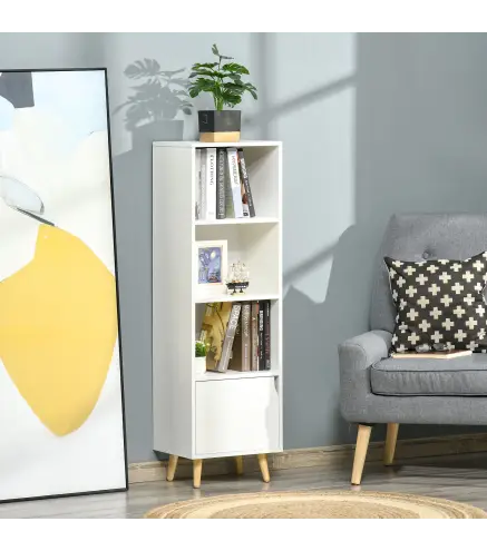 Estantería para Libros con 3 Estantes Abiertos Cajón Librería Moderno para Almacenamiento Juguetes 40x30x129,5 cm Blanco