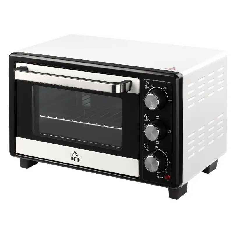 Horno Portátil 16L 1400W con 3 Modos de Calor Temporizador Bandeja de Horneado y Rejilla 44x32x28,1 cm Blanco y Negro