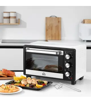 Horno Portátil 16L 1400W con 3 Modos de Calor Temporizador Bandeja de Horneado y Rejilla 44x32x28,1 cm Blanco y Negro