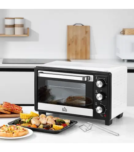 Horno Portátil 16L 1400W con 3 Modos de Calor Temporizador Bandeja de Horneado y Rejilla 44x32x28,1 cm Blanco y Negro