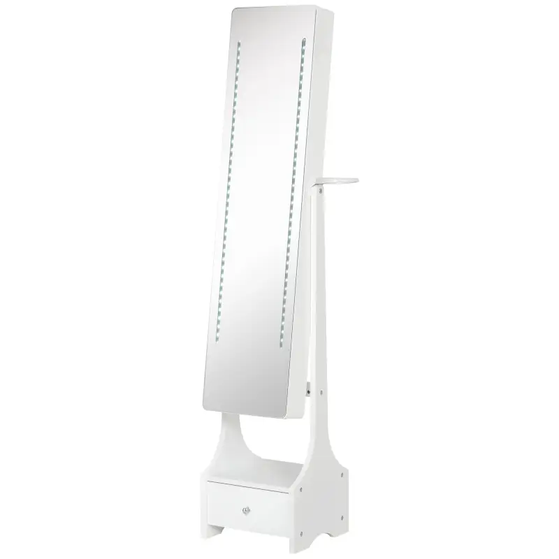 Armario para Joyas con Espejo de Cuerpo Entero Ángulo Ajustable con Cajón y Colgador para Secador 37x30x158 cm Blanco Armario para Joyas con Espejo de Cuerpo Entero Ángulo Ajustable con Cajón y Colgador para Secador 37x30x158 cm Blanco