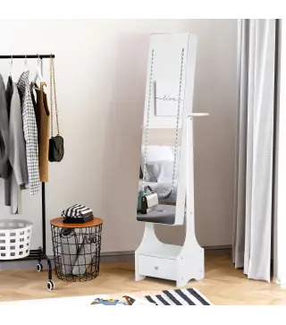 Armario para Joyas con Espejo de Cuerpo Entero Ángulo Ajustable con Cajón y Colgador para Secador 37x30x158 cm Blanco